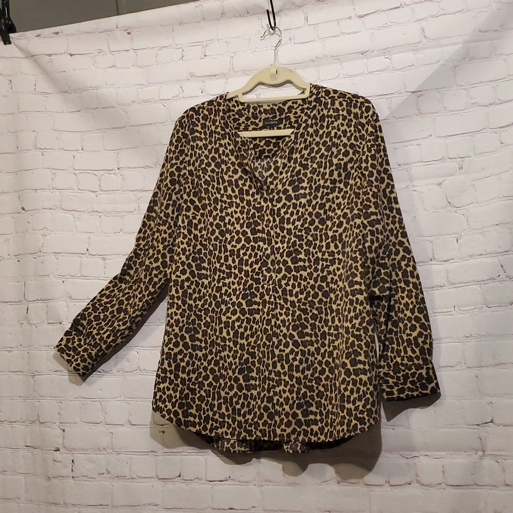 Talbots Long Sleeve Leopard Print Popover Blouse Animal Print - Picture 1 of 5